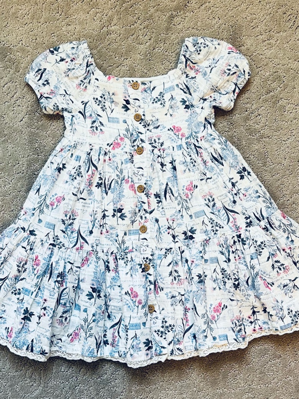 Joie White Floral Button-Front Cotton Dress with Pink & Blue Accents